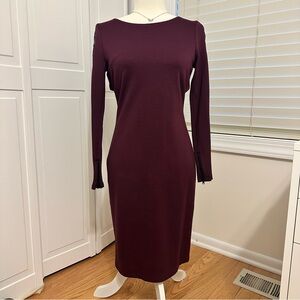 Alice and Olivia Elegant Burgundy Long Sleeve lace diamond back midi Dress